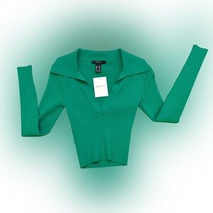 Forever 21 Vibrant Green V-Neck Crop Top